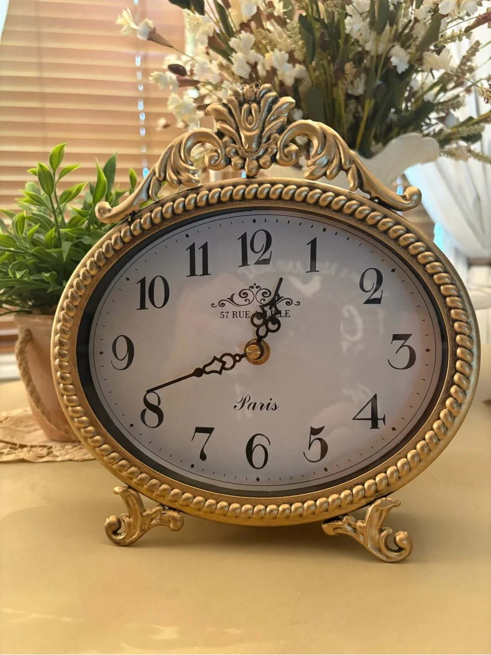 Vintage Style Gold Oval Table Clock - Paris Accent